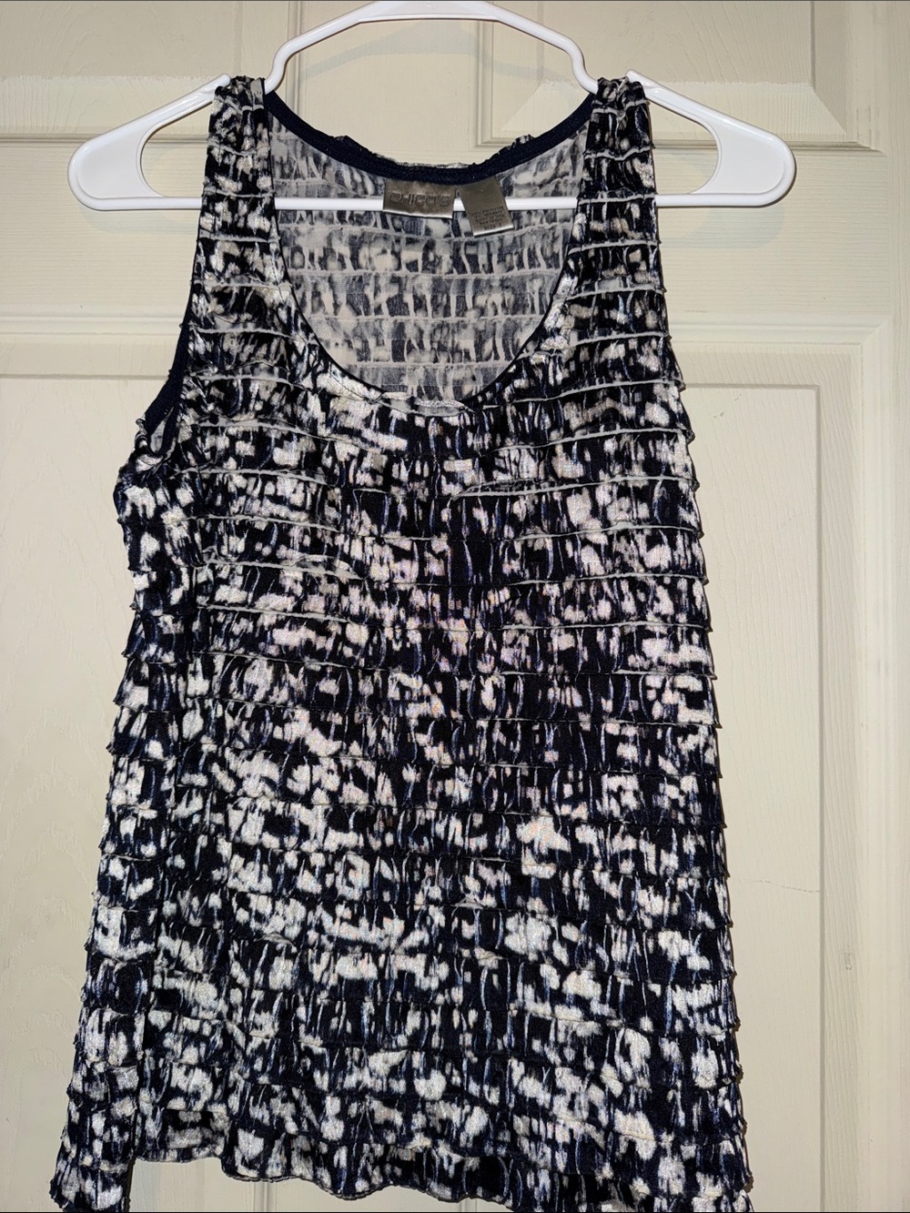 Chico's Black and White Ruffle Textured Tank